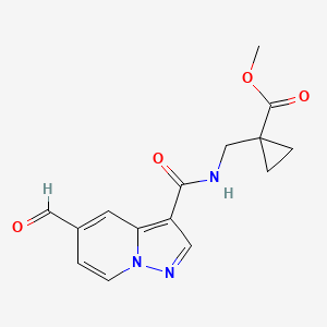 molecular formula C15H15N3O4 B2394376 Methyl 1-[({5-formylpyrazolo[1,5-a]pyridin-3-yl}formamido)methyl]cyclopropane-1-carboxylate CAS No. 2094734-42-4