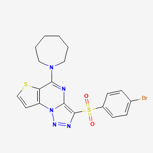 molecular formula C19H18BrN5O2S2 B2394381 5-Azepan-1-yl-3-[(4-bromophenyl)sulfonyl]thieno[2,3-e][1,2,3]triazolo[1,5-a]pyrimidine CAS No. 892748-48-0