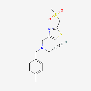 molecular formula C17H20N2O2S2 B2394395 N-[(4-Methylphenyl)methyl]-N-[[2-(methylsulfonylmethyl)-1,3-thiazol-4-yl]methyl]prop-2-yn-1-amine CAS No. 1436184-00-7