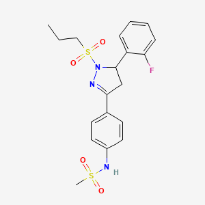 molecular formula C19H22FN3O4S2 B2394397 N-(4-(5-(2-fluorophenyl)-1-(propylsulfonyl)-4,5-dihydro-1H-pyrazol-3-yl)phenyl)methanesulfonamide CAS No. 851781-11-8