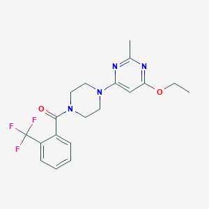 molecular formula C19H21F3N4O2 B2394400 (4-(6-Ethoxy-2-methylpyrimidin-4-yl)piperazin-1-yl)(2-(trifluoromethyl)phenyl)methanone CAS No. 946248-36-8