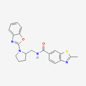 molecular formula C21H20N4O2S B2394421 N-((1-(苯并[d]恶唑-2-基)吡咯烷-2-基)甲基)-2-甲基苯并[d]噻唑-6-甲酰胺 CAS No. 1798461-29-6