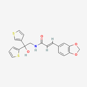 molecular formula C20H17NO4S2 B2394431 (E)-3-(benzo[d][1,3]dioxol-5-yl)-N-(2-hydroxy-2-(thiophen-2-yl)-2-(thiophen-3-yl)ethyl)acrylamide CAS No. 2034997-31-2
