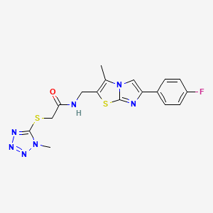 molecular formula C17H16FN7OS2 B2394445 N-((6-(4-fluorophenyl)-3-methylimidazo[2,1-b]thiazol-2-yl)methyl)-2-((1-methyl-1H-tetrazol-5-yl)thio)acetamide CAS No. 1797587-26-8