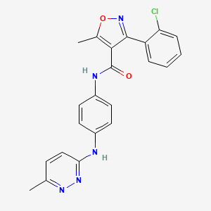 molecular formula C22H18ClN5O2 B2394449 3-(2-chlorophenyl)-5-methyl-N-(4-((6-methylpyridazin-3-yl)amino)phenyl)isoxazole-4-carboxamide CAS No. 1207012-13-2