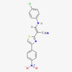 (E)-3-((4-chlorophenyl)amino)-2-(4-(4-nitrophenyl)thiazol-2-yl)acrylonitrile