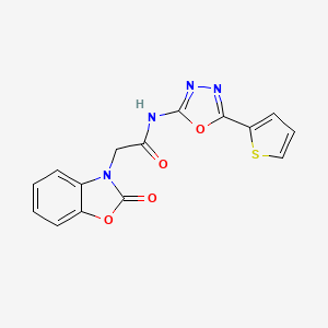 molecular formula C15H10N4O4S B2394469 2-(2-oxobenzo[d]oxazol-3(2H)-yl)-N-(5-(thiophen-2-yl)-1,3,4-oxadiazol-2-yl)acetamide CAS No. 1203145-61-2