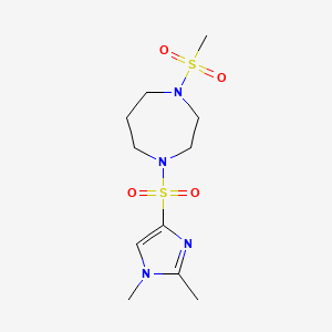 molecular formula C11H20N4O4S2 B2394479 1-((1,2-dimethyl-1H-imidazol-4-yl)sulfonyl)-4-(methylsulfonyl)-1,4-diazepane CAS No. 1903547-90-9