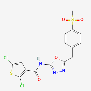 molecular formula C15H11Cl2N3O4S2 B2394501 2,5-dichloro-N-(5-(4-(methylsulfonyl)benzyl)-1,3,4-oxadiazol-2-yl)thiophene-3-carboxamide CAS No. 1172366-11-8