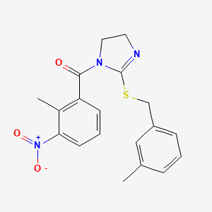 molecular formula C19H19N3O3S B2394503 (2-methyl-3-nitrophenyl)(2-((3-methylbenzyl)thio)-4,5-dihydro-1H-imidazol-1-yl)methanone CAS No. 851803-53-7