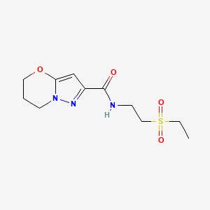 molecular formula C11H17N3O4S B2394523 N-(2-(ethylsulfonyl)ethyl)-6,7-dihydro-5H-pyrazolo[5,1-b][1,3]oxazine-2-carboxamide CAS No. 1448036-99-4