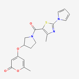 6-methyl-4-((1-(4-methyl-2-(1H-pyrrol-1-yl)thiazole-5-carbonyl)pyrrolidin-3-yl)oxy)-2H-pyran-2-one