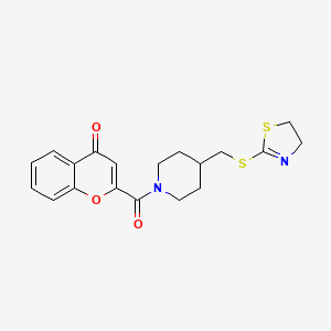 molecular formula C19H20N2O3S2 B2394557 2-(4-(((4,5-二氢噻唑-2-基)硫代)甲基)哌啶-1-羰基)-4H-色烯-4-酮 CAS No. 1421531-65-8