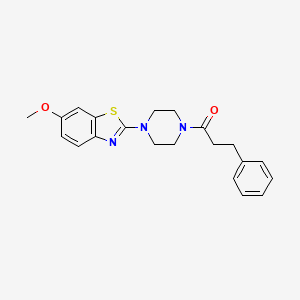 molecular formula C21H23N3O2S B2394566 1-[4-(6-Methoxy-1,3-benzothiazol-2-yl)piperazin-1-yl]-3-phenylpropan-1-one CAS No. 897469-84-0