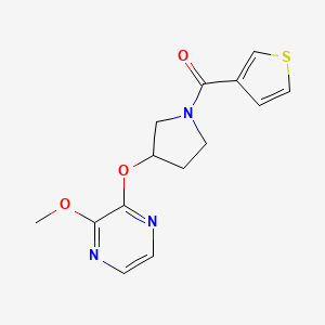 molecular formula C14H15N3O3S B2394569 (3-((3-Methoxypyrazin-2-yl)oxy)pyrrolidin-1-yl)(thiophen-3-yl)methanone CAS No. 2034208-10-9