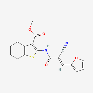 molecular formula C18H16N2O4S B2394603 (E)-methyl 2-(2-cyano-3-(furan-2-yl)acrylamido)-4,5,6,7-tetrahydrobenzo[b]thiophene-3-carboxylate CAS No. 468748-94-9