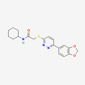 molecular formula C19H21N3O3S B2394605 2-[6-(1,3-苯并二氧杂环-5-基)吡哒嗪-3-基]硫代基-N-环己基乙酰胺 CAS No. 872695-39-1