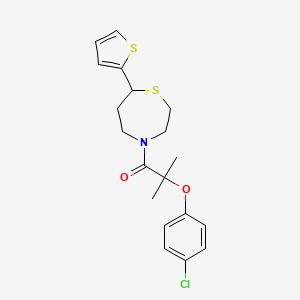 molecular formula C19H22ClNO2S2 B2394608 2-(4-Chlorophenoxy)-2-methyl-1-(7-(thiophen-2-yl)-1,4-thiazepan-4-yl)propan-1-one CAS No. 1704636-60-1