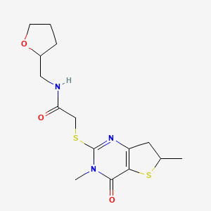 molecular formula C15H21N3O3S2 B2394619 2-((3,6-二甲基-4-氧代-3,4,6,7-四氢噻吩并[3,2-d]嘧啶-2-基)硫代)-N-((四氢呋喃-2-基)甲基)乙酰胺 CAS No. 688353-43-7
