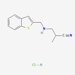 molecular formula C13H15ClN2S B2394629 3-(1-苯并噻吩-2-基甲基氨基)-2-甲基丙腈；盐酸盐 CAS No. 2567502-75-2