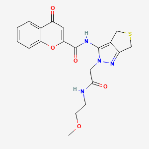 molecular formula C20H20N4O5S B2394637 N-(2-(2-((2-methoxyethyl)amino)-2-oxoethyl)-4,6-dihydro-2H-thieno[3,4-c]pyrazol-3-yl)-4-oxo-4H-chromene-2-carboxamide CAS No. 1105248-57-4