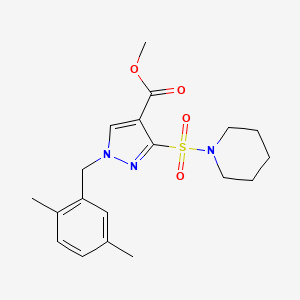 molecular formula C19H25N3O4S B2394672 1-(2,5-二甲基苄基)-3-(哌啶-1-磺酰基)-1H-吡唑-4-羧酸甲酯 CAS No. 1251697-61-6