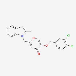 molecular formula C22H19Cl2NO3 B2394680 5-((3,4-dichlorobenzyl)oxy)-2-((2-methylindolin-1-yl)methyl)-4H-pyran-4-one CAS No. 898421-19-7