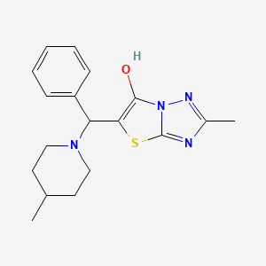 molecular formula C18H22N4OS B2394699 2-Methyl-5-((4-methylpiperidin-1-yl)(phenyl)methyl)thiazolo[3,2-b][1,2,4]triazol-6-ol CAS No. 851808-96-3