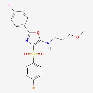 molecular formula C19H18BrFN2O4S B2394704 4-(4-bromophenyl)sulfonyl-2-(4-fluorophenyl)-N-(3-methoxypropyl)-1,3-oxazol-5-amine CAS No. 823828-48-4