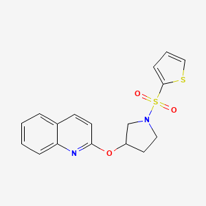 molecular formula C17H16N2O3S2 B2394712 2-((1-(Thiophen-2-ylsulfonyl)pyrrolidin-3-yl)oxy)quinoline CAS No. 2034616-70-9