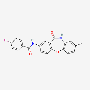 molecular formula C21H15FN2O3 B2394724 N-(8-Methyl-11-oxo-10H-dibenzo[b,f][1,4]oxazepine-2-yl)-4-fluorobenzamide CAS No. 223261-57-2