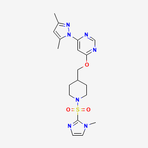 molecular formula C19H25N7O3S B2394747 4-(3,5-dimethyl-1H-pyrazol-1-yl)-6-({1-[(1-methyl-1H-imidazol-2-yl)sulfonyl]piperidin-4-yl}methoxy)pyrimidine CAS No. 2380193-71-3