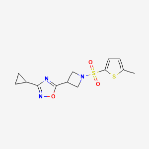 molecular formula C13H15N3O3S2 B2394753 3-环丙基-5-(1-((5-甲硫吩-2-基)磺酰基)氮杂环丁-3-基)-1,2,4-恶二唑 CAS No. 1351632-45-5