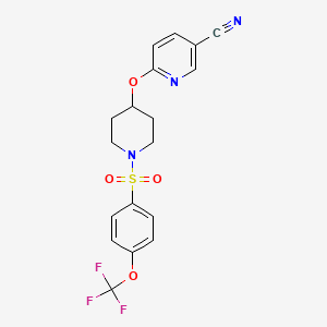 molecular formula C18H16F3N3O4S B2394781 6-((1-((4-(Trifluoromethoxy)phenyl)sulfonyl)piperidin-4-yl)oxy)nicotinonitrile CAS No. 1428378-32-8