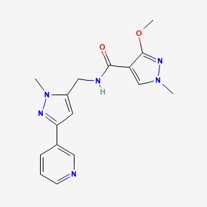 molecular formula C16H18N6O2 B2394802 3-methoxy-1-methyl-N-((1-methyl-3-(pyridin-3-yl)-1H-pyrazol-5-yl)methyl)-1H-pyrazole-4-carboxamide CAS No. 2034278-30-1