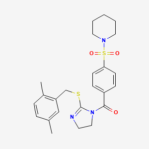 (2-((2,5-dimethylbenzyl)thio)-4,5-dihydro-1H-imidazol-1-yl)(4-(piperidin-1-ylsulfonyl)phenyl)methanone