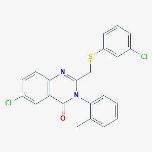 molecular formula C22H16Cl2N2OS B2394826 6-Chloro-2-[(3-chlorophenyl)sulfanylmethyl]-3-(2-methylphenyl)quinazolin-4-one CAS No. 338965-74-5