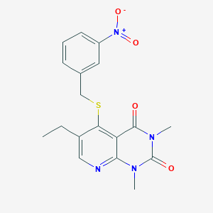 molecular formula C18H18N4O4S B2394832 6-ethyl-1,3-dimethyl-5-((3-nitrobenzyl)thio)pyrido[2,3-d]pyrimidine-2,4(1H,3H)-dione CAS No. 900004-61-7