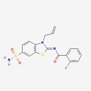 molecular formula C17H14FN3O3S2 B2394833 (Z)-N-(3-allyl-6-sulfamoylbenzo[d]thiazol-2(3H)-ylidene)-2-fluorobenzamide CAS No. 865180-21-8