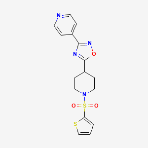 molecular formula C16H16N4O3S2 B2394848 4-{5-[1-(2-Thienylsulfonyl)piperidin-4-yl]-1,2,4-oxadiazol-3-yl}pyridine CAS No. 946294-00-4