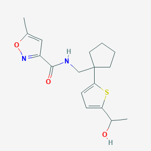 molecular formula C17H22N2O3S B2394852 N-((1-(5-(1-hydroxyethyl)thiophen-2-yl)cyclopentyl)methyl)-5-methylisoxazole-3-carboxamide CAS No. 2034549-10-3