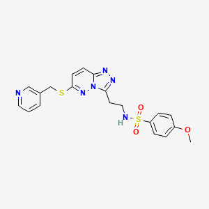 molecular formula C20H20N6O3S2 B2394856 4-methoxy-N-(2-{6-[(pyridin-3-ylmethyl)thio][1,2,4]triazolo[4,3-b]pyridazin-3-yl}ethyl)benzenesulfonamide CAS No. 873002-25-6