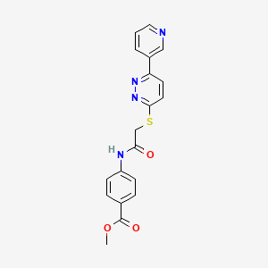 molecular formula C19H16N4O3S B2394860 Methyl 4-({[(6-pyridin-3-ylpyridazin-3-yl)thio]acetyl}amino)benzoate CAS No. 872702-13-1