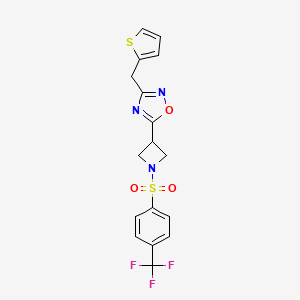 molecular formula C17H14F3N3O3S2 B2394907 3-(Thiophen-2-ylmethyl)-5-(1-((4-(trifluoromethyl)phenyl)sulfonyl)azetidin-3-yl)-1,2,4-oxadiazole CAS No. 1351608-30-4