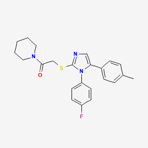 molecular formula C23H24FN3OS B2394917 2-((1-(4-fluorophenyl)-5-(p-tolyl)-1H-imidazol-2-yl)thio)-1-(piperidin-1-yl)ethanone CAS No. 1207008-75-0