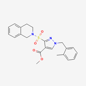 molecular formula C22H23N3O4S B2394919 methyl 3-((3,4-dihydroisoquinolin-2(1H)-yl)sulfonyl)-1-(2-methylbenzyl)-1H-pyrazole-4-carboxylate CAS No. 1251697-74-1