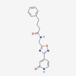 molecular formula C18H18N4O3 B2394931 N-((3-(2-oxo-1,2-dihydropyridin-4-yl)-1,2,4-oxadiazol-5-yl)methyl)-4-phenylbutanamide CAS No. 2034280-92-5