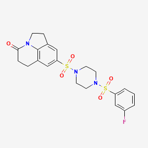 molecular formula C21H22FN3O5S2 B2394945 8-((4-((3-fluorophenyl)sulfonyl)piperazin-1-yl)sulfonyl)-5,6-dihydro-1H-pyrrolo[3,2,1-ij]quinolin-4(2H)-one CAS No. 932549-05-8