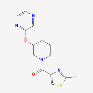 molecular formula C14H16N4O2S B2394949 (2-Methylthiazol-4-yl)(3-(pyrazin-2-yloxy)piperidin-1-yl)methanone CAS No. 2034578-58-8