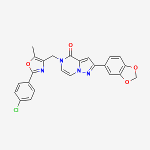molecular formula C24H17ClN4O4 B2394960 2-(benzo[d][1,3]dioxol-5-yl)-5-((2-(4-chlorophenyl)-5-methyloxazol-4-yl)methyl)pyrazolo[1,5-a]pyrazin-4(5H)-one CAS No. 1358482-17-3